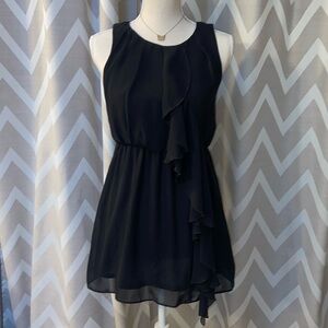 H&M LBD Little Black Mini Cocktail Dress Ruffles Ruffled Lined Sheer Sleeveless